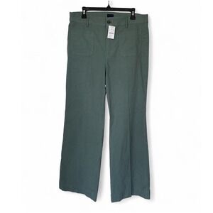 NWT J Crew Lizzie Wide Leg Pants 32T Green High Rise Patch Pocket Flare Tall
